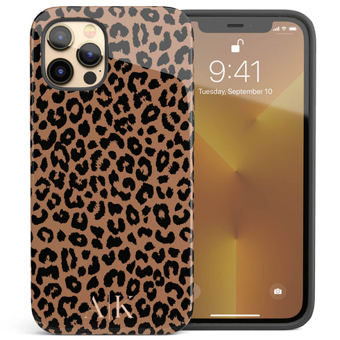 Chocolate Leopard Custom Initials iPhone Case